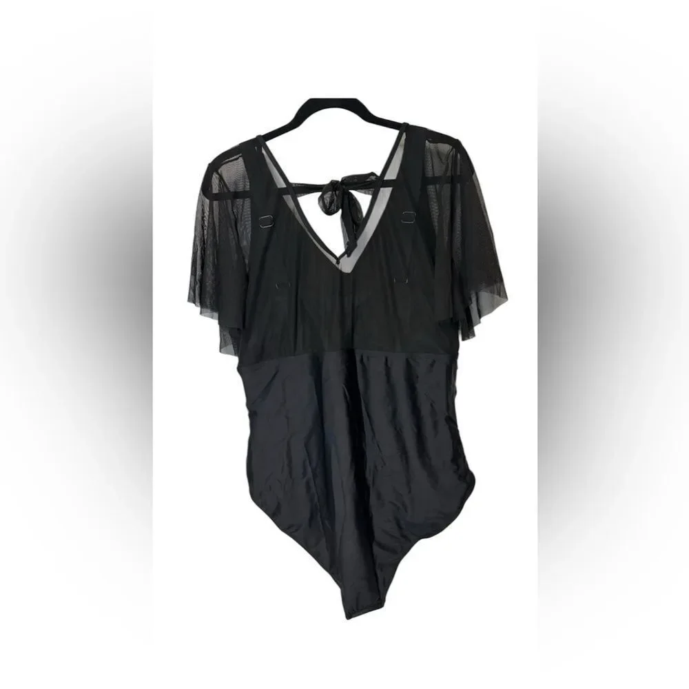NWT BloomChic Black Swimsuit with Sheer Detail